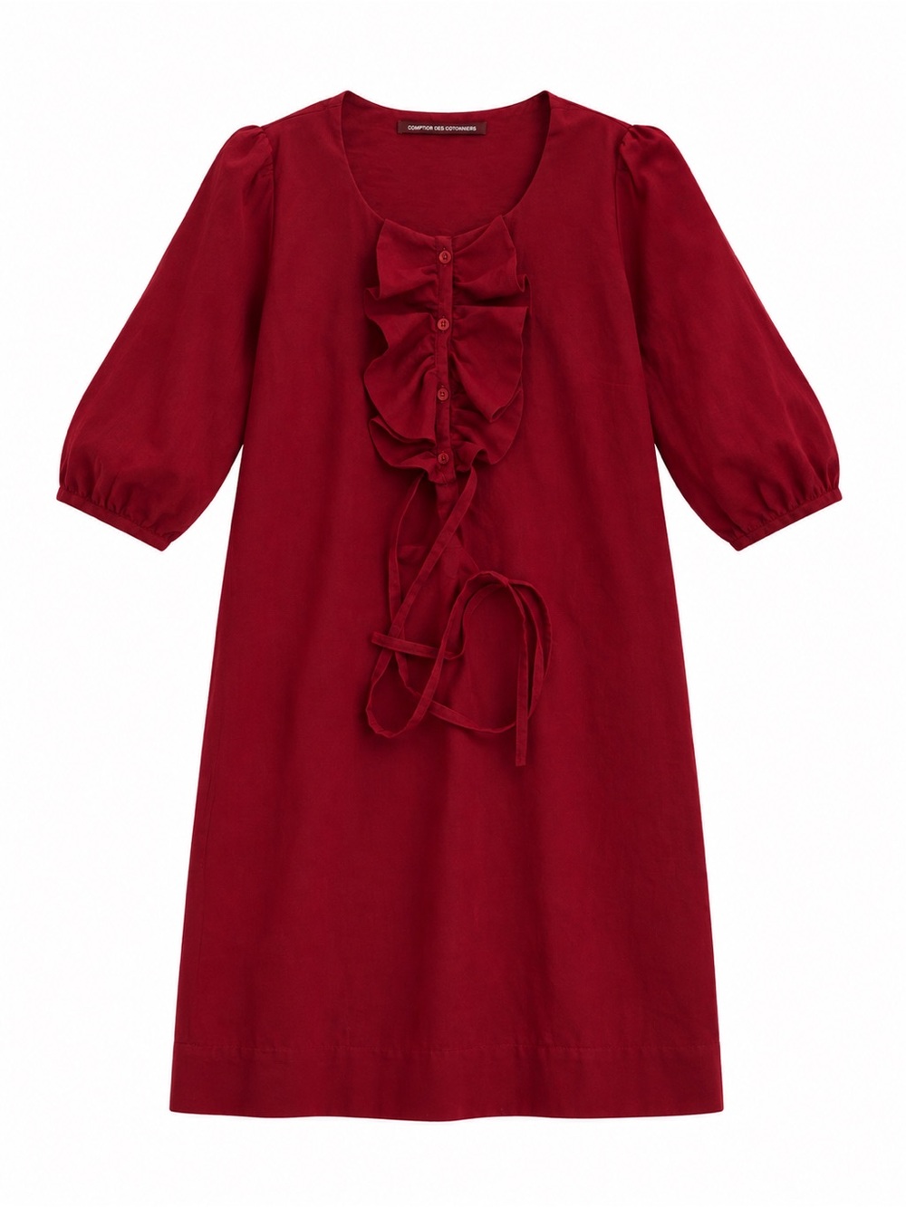 Comptoir Des Cotonniers Red Ruffle-Front Midi Dress